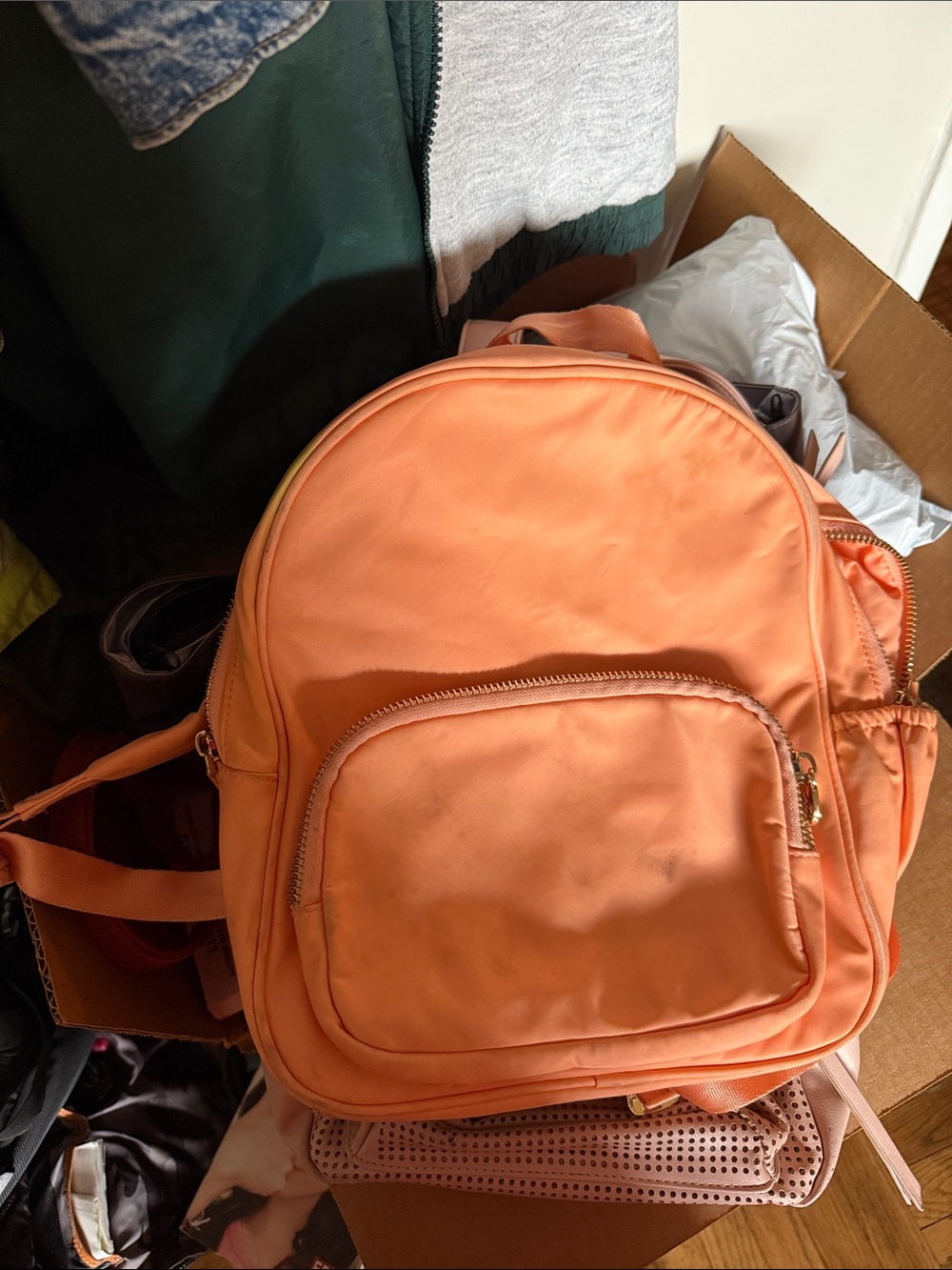 Peach Orange Nylon Backpack - Unbranded